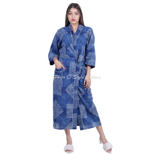 Indigoblau kimono morgenmantel - indigoblau,