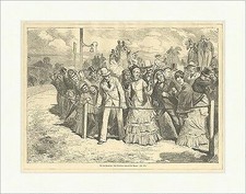 Auf der Rennbahn: Das Publikum erwartet die Renner Zuschauer Holzstich E 14358