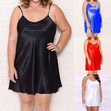 Übergröße Damen Sexy Satin Nachtkleid Nachthemd Ärmellos Nachtwäsche Negligee DE