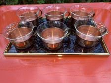 Kupfer Teeservice Schott Mainz Jenaer Glas mit Tablett + Kupfer Untersetzer