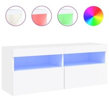 TV Wandschrank Weiß mit LED Leuchten 100x30x40 cm platzsparend und modern