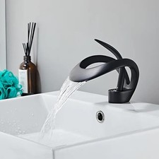 Waschtischarmatur Wasserhahn Badarmatur Badezimmer Wasserfall Schwarz