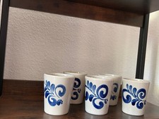 fünf Trinkbecher Steingut, Apfelwein-Becher, Salzglasur 