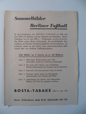 Bosta-Tabak Sammelbilder Werbeflyer Berlin 50er Jahre Berliner Fussball