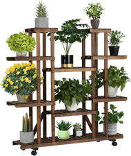 Yaheetech Blumenregal Holz 6 Ebenen Blumenständer Blumenbank Mit Rädern Für Balk