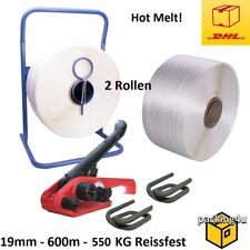 Umreifungsset 19mm Hotmelt Umreifungsgerät Umreifungsband Klemmen Abroller 600m