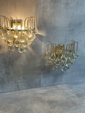 2x Christoph Palme Wandlampe Vintage Murano Glas Drop Lampe in Messing #725