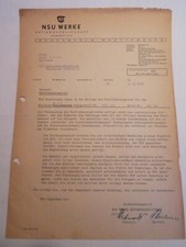 Schreiben zum KFZ Brief NSU