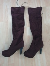 Overknee-Stiefel, braun, Größe 43, High-Heels - 10 cm Absatz + 2 cm Plateau