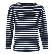 modAS Damen Bretonisches Shirt Streifen Langarm U-Boot Ausschnitt Baumwolle