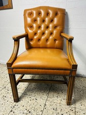 1X Englische Chesterfield Stuhl Esszimmer Schreibtisch Sessel Leder Armlehne 1v2