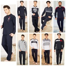 Herren Pyjama Schlafanzug Baumwolle Lang 2-Teiler Set  R-89 