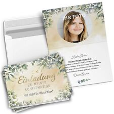 Einladung Konfirmation 10 Klappkarten mit Umschlag Foto Text Eukalyptus Fisch