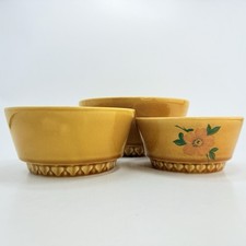 VEB Torgau Steingut 3 teiliges Schüssel Set Heike Blumen Beige Ostalgie DDR