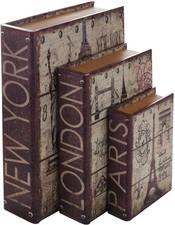 HMF Buchtresor 3er Set Städte Antik-Look getarnte Geldkassette Safe Geldversteck