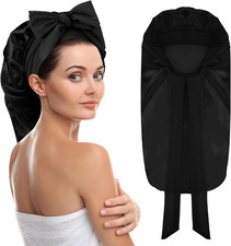 Lange Satin Schlafhaube verstellbar Seide Nachtmütze Haarschutz für Damen