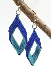 DoubleLeaf Ohrringe in Peyote aus Delica Beads, 925 Silber, Cobalt-Turquoise