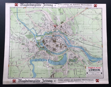 Pharus-Plan Lübeck, großes Doppelblatt 55 x 43 cm, 1:10000, um 1915