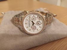 Michael Kors Uhr MK-5650 Damen Chronograph 37mm Silber Rosé Gold Perlmutt +Box