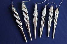 Alter Christbaumschmuck * 6 silberne gedrehte schöne Zapfen * um 1900-1920 *