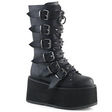 DAMNED-225 vegane Damenia Damen Plateaustiefel 6 Riemchen Nieten schwarz Matt