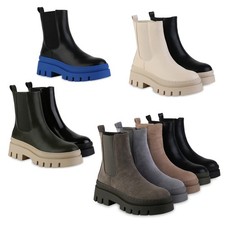 Damen Plateau Boots Stiefeletten Blockabsatz Stiefel Profil-Sohle 839451 Schuhe 