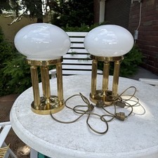 Zwei Vintage Messing 4 Säulen Tischlampen mit Glas-Schirm / Table Lamp!