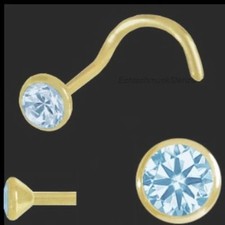 Gold 750 Nasenpiercing, Nasenstecker Kelch  2,5 mm mit aqua Zirkonia Spirale