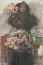 Alte Postkarte 3207 – Die Blumenverkäuferin von E. Rosenstand