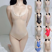 Damen Ölig Glänzend Sexy Spitzenbodysuit Hoher Beinausschnitt Badeanzug