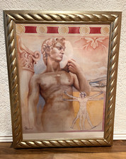 Wand-Bild ❤️ Michelangelo David Leonardo da Vinci Antik-Gold Holz 94,3x74,5cm