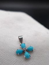 Anhänger 585 GOLD 14 Karat Weißgold Modern Zeitlos Türkis Zironia Kreuz Floral