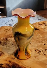 JUGENDSTIL INNENFANG GLAS VASE MUNDGEBLASEN 21 cm GESCHWIEFTE FORM TOP ZUSTAND 