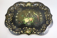 Großes Serviertablett Metall handbemalt 19.Jhd (GV410)
