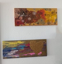 2 Leinwandbilder Acryl Handgemalt Abstrakt