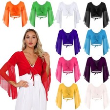DE Damen Bauchtanz Oberteil Langarm Cardigan Tops Ärmeln Crop Top Kostüm Shirts