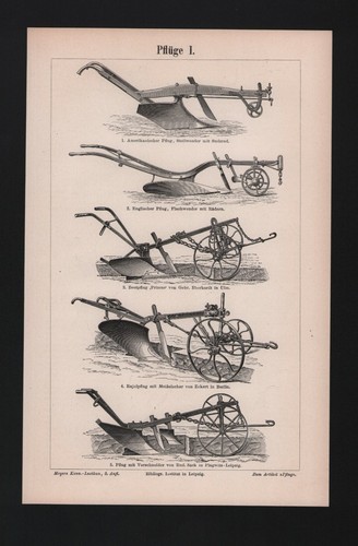 Lithografie 1896 pflüge - lithografie,