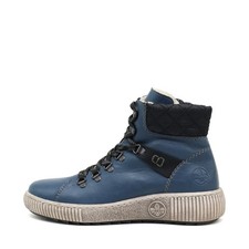 Rieker Damen Z6744 Schnürstiefel Blau Kunstleder Herbst/Winter Stiefel EU 38