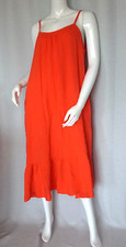Hippie Midi Kleid Trägerkleid Volant Musselin Maxikleid Orange36,38,40,42,44 Neu