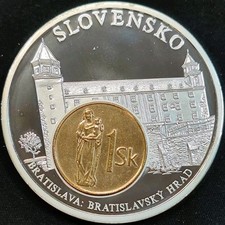 Medal - European Currencies Slowakei Mit Inlay 1 Koruna 1993 Vergoldet In PP#15