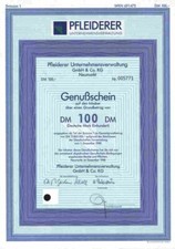 Pfleiderer KG 1988 Neumarkt Oberpfalz 100 DM Heilbronn Neckar Genußschein Kunz