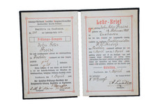 Lehrbrief / Prüfungs -Zeugnis 1914 - 1918 Cuxhaven Tischler  Bauhütte