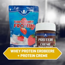100% Whey Protein Erdbeere Eiweiß Pulver 500 g + Protein Creme Nuss Nugat 200g