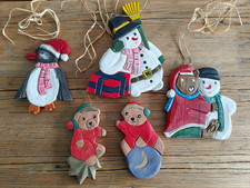 5 tlg. Anhänger Set Holz Weihnachtsdekoration Schneemann Teddy Baumschmuck (MK)