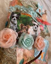Junk Journal handmade Romantic , apricot - green, Dogs in the garden 