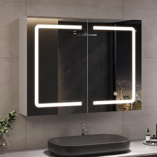 Badezimmer Spiegelschrank LED Steckdose Touch Weiß 2-türig 80x60x16 Wandmontage