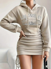 Kleid Mit Palme Und Buchstaben-Kapuze, figurbetontes Kleid, Kordelzug, lässig