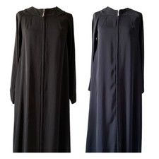Ferace Fermuarli Abaya Muslima Kleid Mantel Tesettür Hijab Schwarz/Marine 36-42
