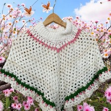 Poncho Kinderponcho Sommerponcho Gr. 4-6Jahre gehäkelt Handarbeit Baumwolle
