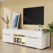 TV Schrank Lowboard Fernsehtisch mit LED-Leuchten Weiß Hochglanz 130x35x38cm DHL